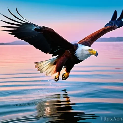 Home 22 탄자니아의 대형 호수 빅토리아호 - A majestic African fish eagle, with its characteristic white head and chest, captured in mid-flight,...