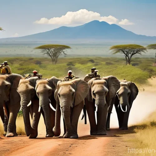 Home 20 탄자니아에서의 자원봉사 기회 - **Prompt:** "A diverse group of wildlife conservation volunteers, dressed in practical khaki clothin...