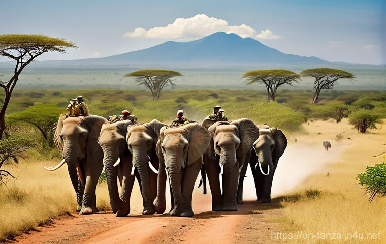 탄자니아에서의 자원봉사 기회 - **Prompt:** "A diverse group of wildlife conservation volunteers, dressed in practical khaki clothin...