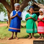 탄자니아의 독립 역사 - A vibrant village meeting scene in 1960s Tanzania, featuring diverse local community members includi...