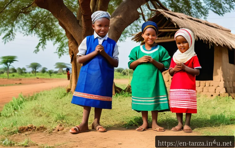 탄자니아의 독립 역사 - A vibrant village meeting scene in 1960s Tanzania, featuring diverse local community members includi...