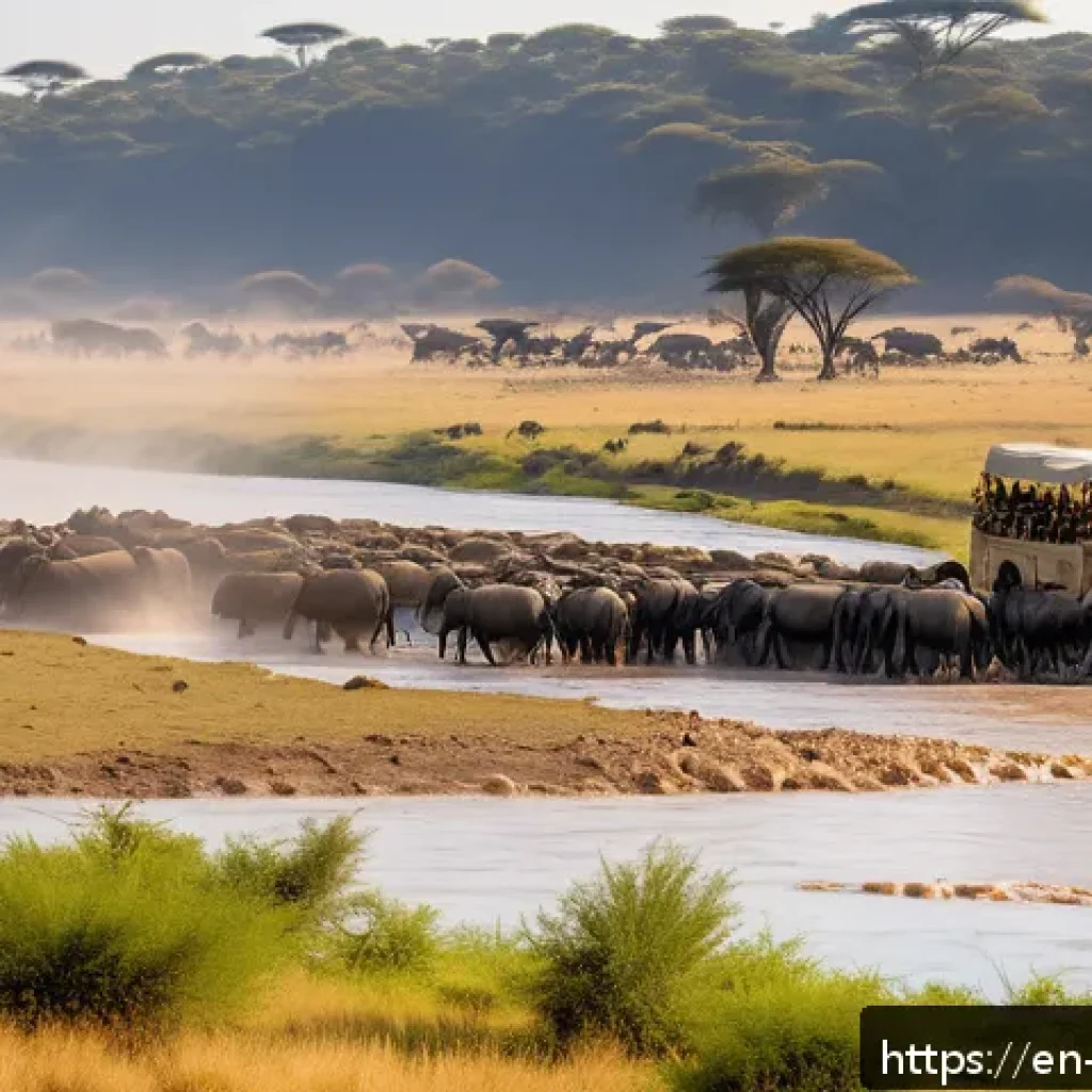 세렝게티 국립공원 여행 팁 - A breathtaking panoramic view of the Serengeti during the Great Migration river crossing at the Mara...