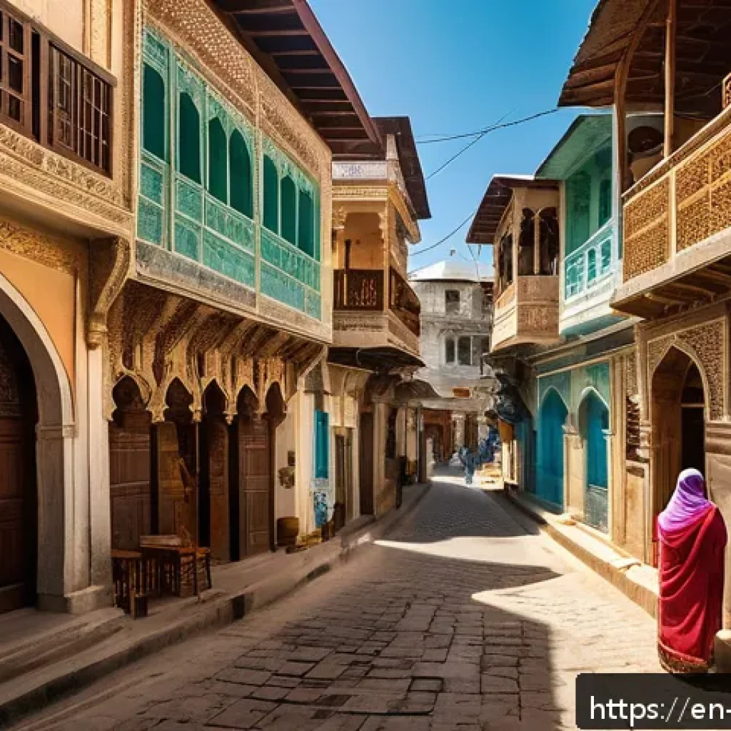 잔지바르 섬의 역사 - A vibrant street scene in Stone Town, Zanzibar, showcasing narrow alleys lined with historic coral s...